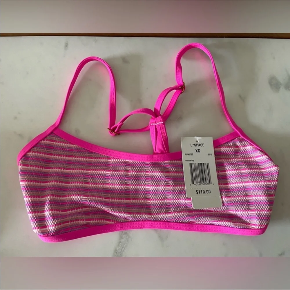 L* Space Pique Stripe Pamela Bikini Top - Electric Pique Stripe - Picture 1 of 4